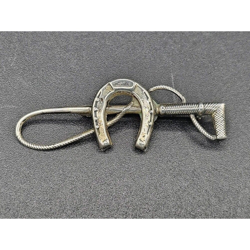 Vintage Jewel Art Sterling Silver 925 Jockey Whip & Horseshoe Brooch Pin